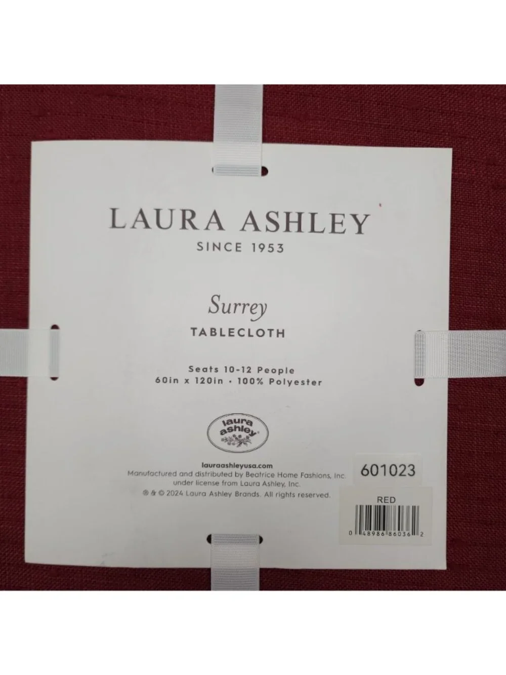 Laura Ashley Surrey Red Tablecloth 60x120 Inches Seats 10-12 Polyester Textured